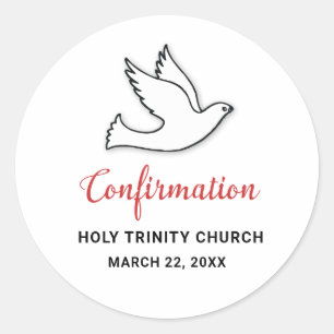Confirmation Customise Dove with Red Classic Round Sticker