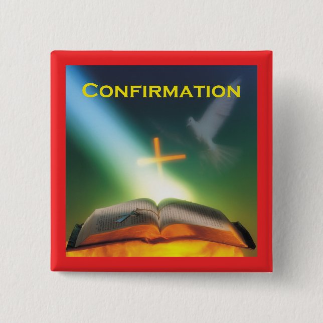 Confirmation Dove, Bible, Cross 15 Cm Square Badge (Front)