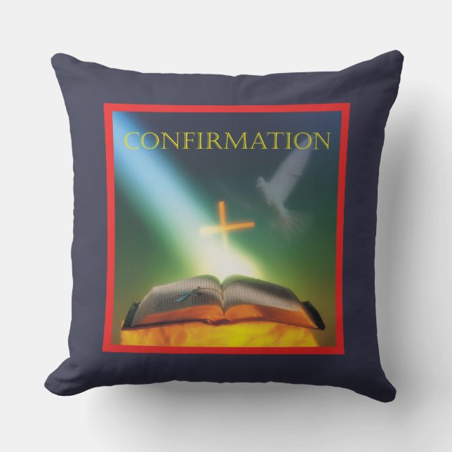 Confirmation Dove, Bible, Cross Cushion (Front)