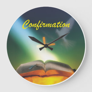 Confirmation Dove, Bible, Cross Large Clock