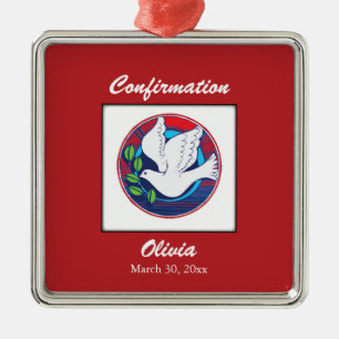 Confirmation, Dove Colourful, Square Gift Metal Tree Decoration