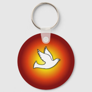 Confirmation Dove with Gold, Red Rays Key Ring