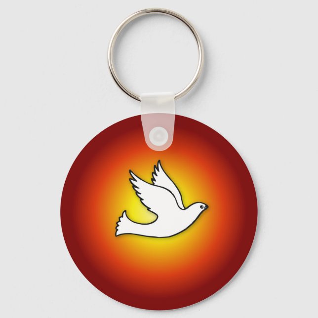 Confirmation Dove with Gold, Red Rays Key Ring (Front)