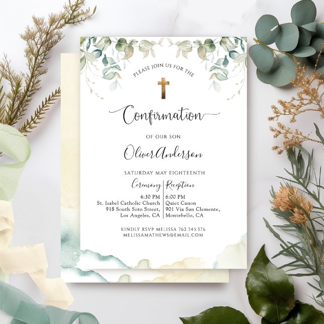 Confirmation, Elegant Greenery and Watercolor Invitation (Creator Uploaded)