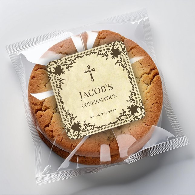 Confirmation Elegant Vintage Antique Parchment Square Sticker (Creator Uploaded)