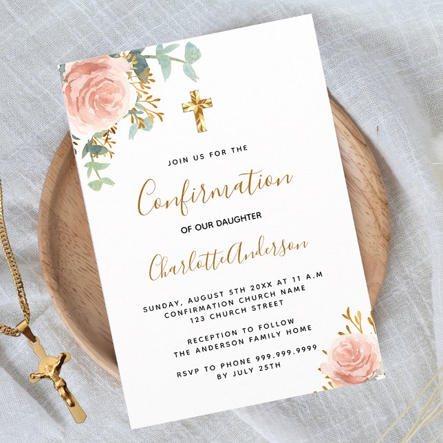 Confirmation eucalyptus blush pink floral girl invitation (Creator Uploaded)