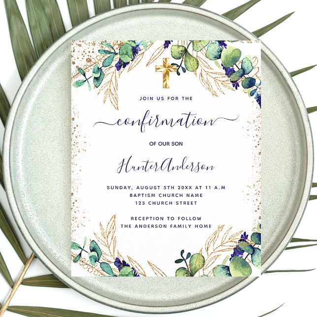 Confirmation eucalyptus greenery blue invitation flyer (Creator Uploaded)