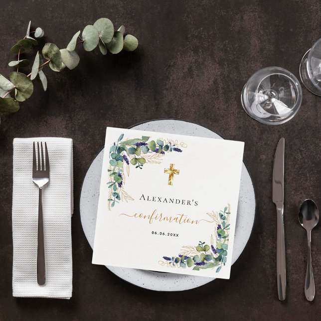 Confirmation eucalyptus greenery monogram napkin (Creator Uploaded)