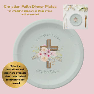 Confirmation Event Floral Cross Personalised Paper Plate