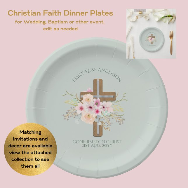 Confirmation Event Floral Cross Personalised Paper Plate (Creator Uploaded)