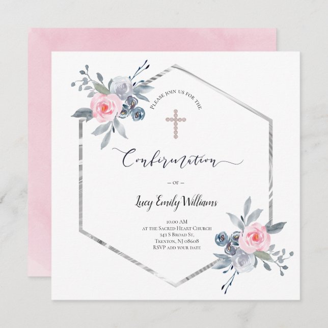 Confirmation floral frame invitation (Front/Back)