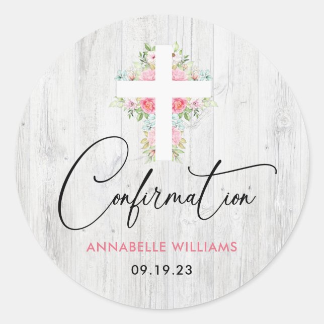 Confirmation Floral Rustic Classic Round Sticker (Front)