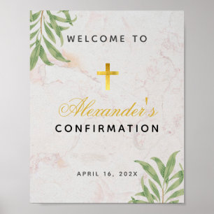Confirmation Foliage Marble Cross Greenery Welcome Poster