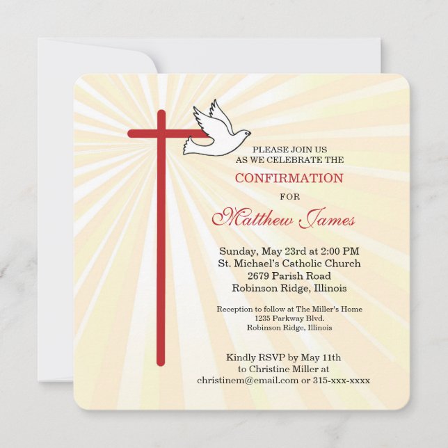 Confirmation for Boy Cross Dove Golden Rays (Front)