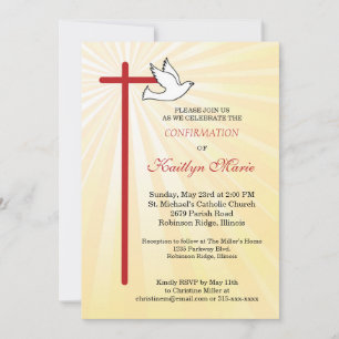 Confirmation for Female Cross Dove Golden Rays Invitation