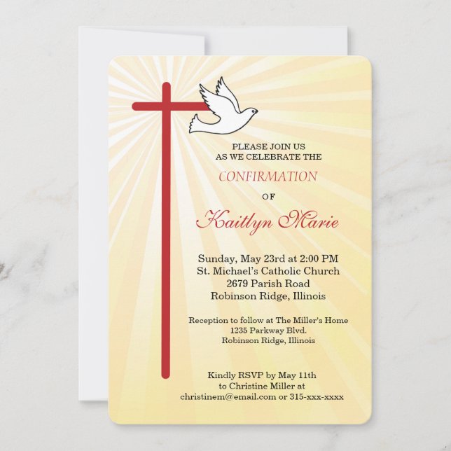 Confirmation for Girls Cross Dove Rays Rounded Invitation (Front)