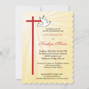 Confirmation for Girls Cross Dove Rays Scalloped Invitation