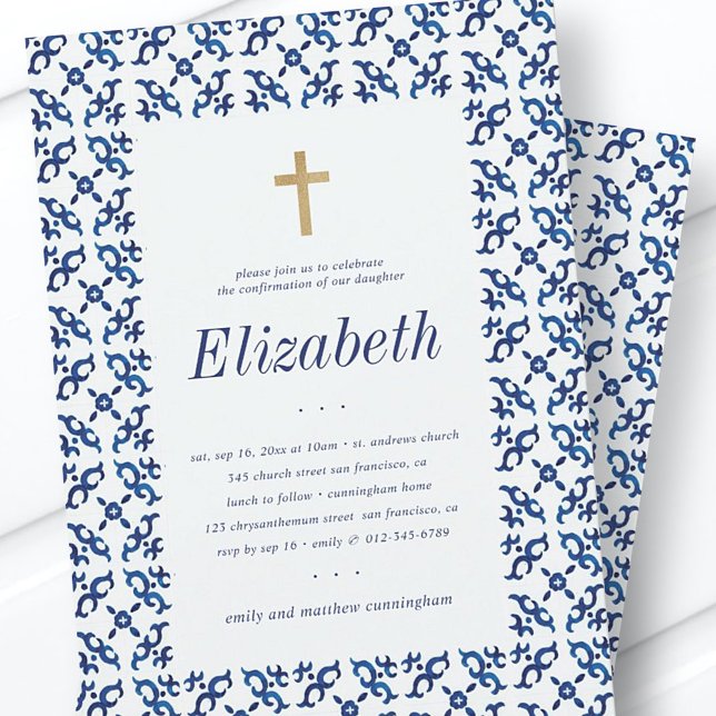 Confirmation For Her Blue Mediterranean Tiles Invitation (Creator Uploaded)