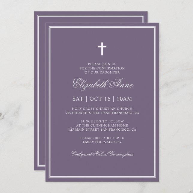 Confirmation For Her | Elegant Classic Cross Invitation (Front/Back)