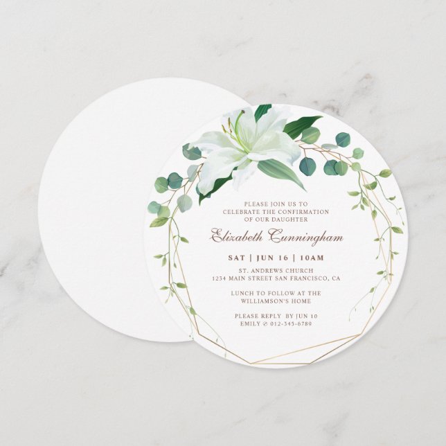 Confirmation For Her Geometric Modern White Floral Invitation (Front/Back)