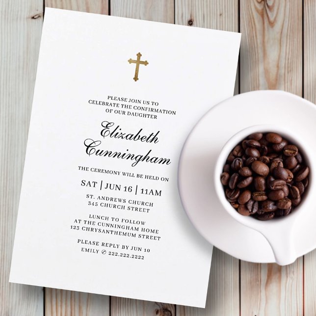 Confirmation For Her Minimalist Gold Cross Invitation (Creator Uploaded)