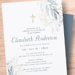 Confirmation For Her Modern Foliage Gold Cross Invitation<br><div class="desc">Design is composed of watercolor foliage leaf leaves botanicals and faux gold cross

Available here:
http://www.zazzle.com/store/selectpartysupplies</div>
