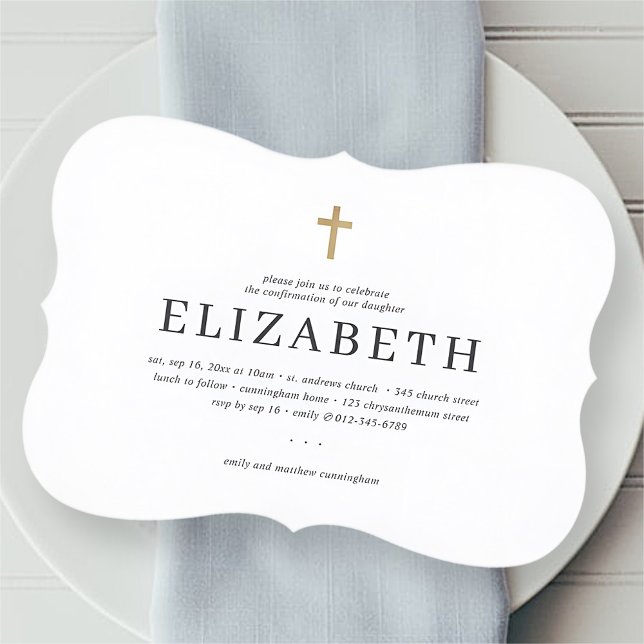 Confirmation For Her Simple Faux Gold Cross Invitation (Creator Uploaded)