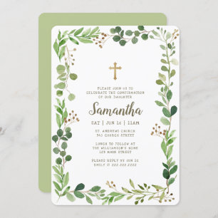 Confirmation For Her Watercolor Foliage Cross Invitation