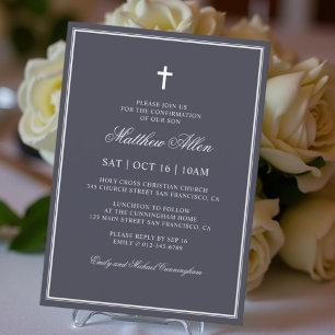 Confirmation For Him   Elegant Classic Cross Invitation