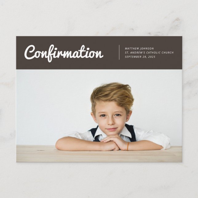Confirmation For Him Modern Photo Invitation Postcard (Front)