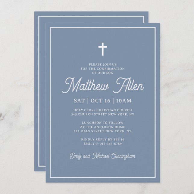 Confirmation For Him Simple Elegant Modern Cross Invitation (Front/Back)