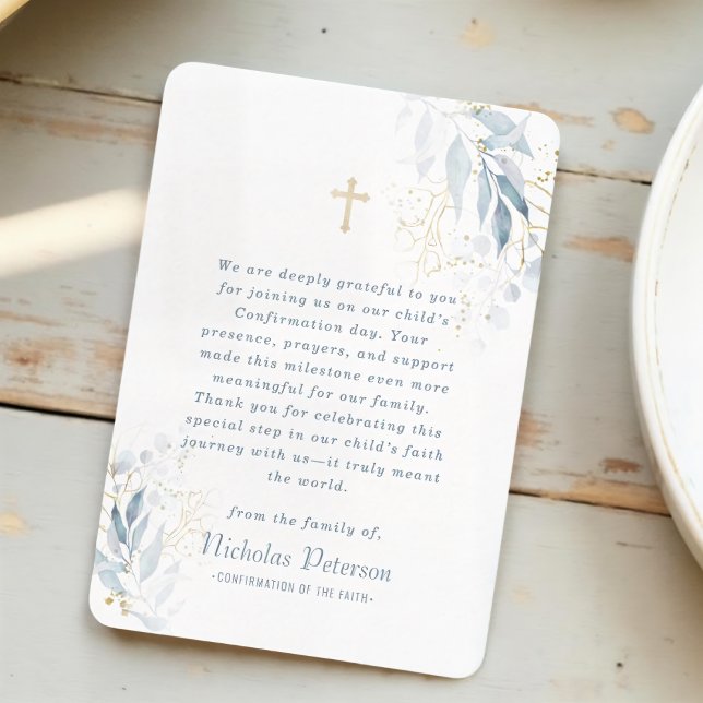 Confirmation For Modern Foliage Gold Cross Thank You Card (Creator Uploaded)