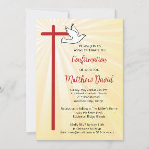 Confirmation for Son Cross Dove Gold Rays Invitation
