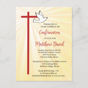 Confirmation for Son Red Cross & Dove Gold Rays Postcard