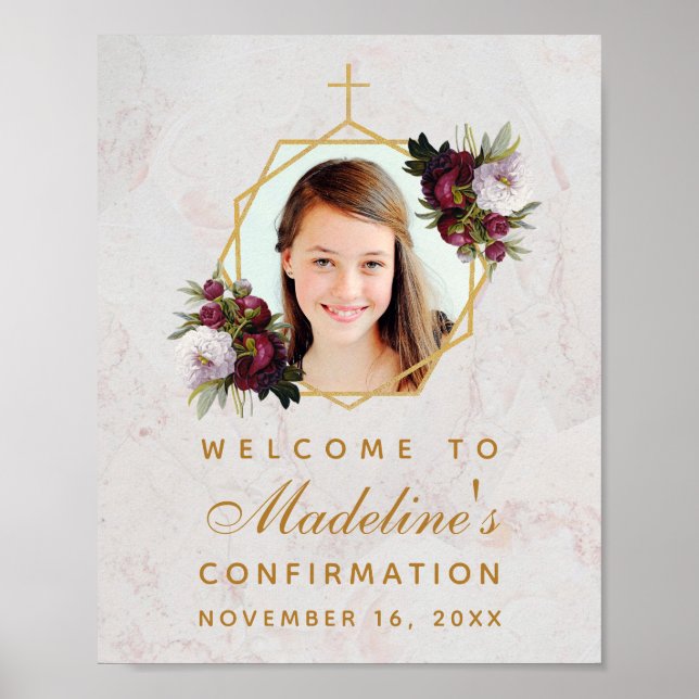 Confirmation Girl Photo Burgundy Peonies Floral Po Poster (Front)