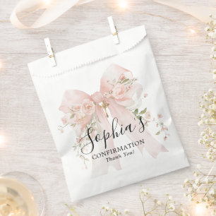 Confirmation Girl Pink Bow Roses Thank You Favour Bag
