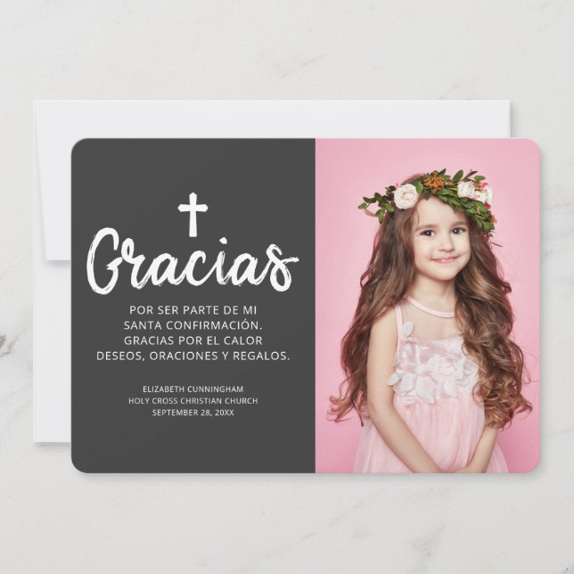 Confirmation Gracias Custom Photo Cross Thank You Card (Front)