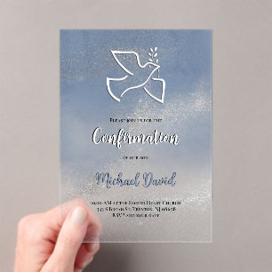Confirmation gray blue marble acrylic invitations