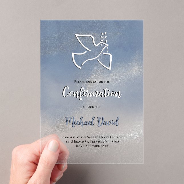 Confirmation gray blue marble acrylic invitations (Insitu (Handheld))