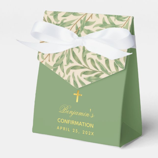 Confirmation Green Leaves Foliage Greenery Script Favour Box (Front Side)