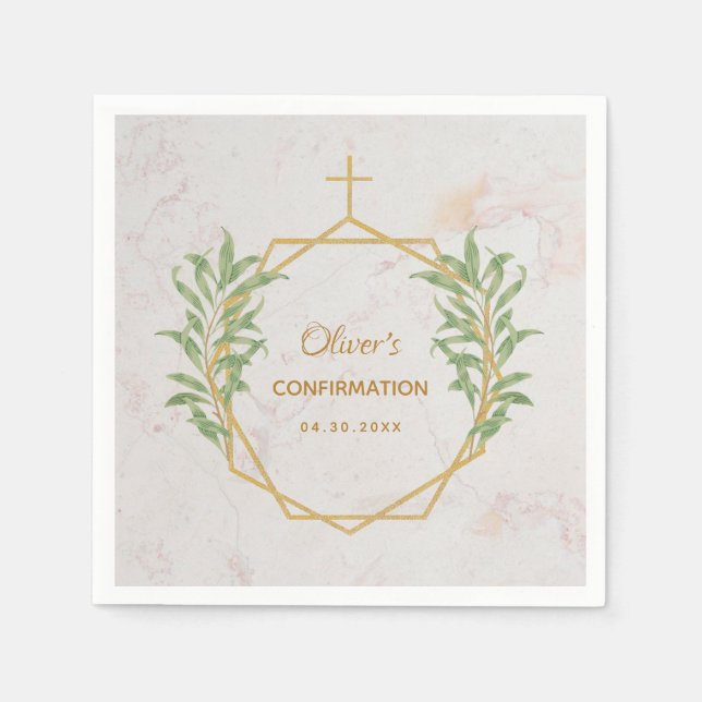 Confirmation Greenery Botanical Gold Geometric Napkin (Front)