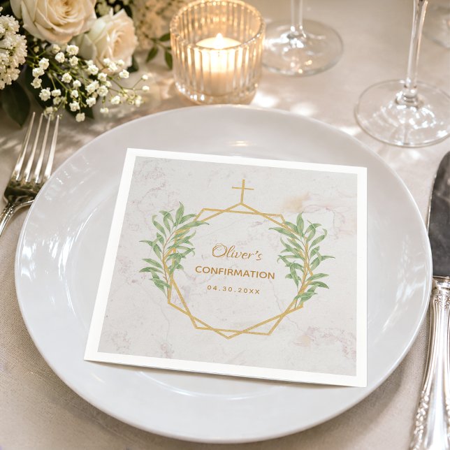 Confirmation Greenery Botanical Gold Geometric Napkin (Creator Uploaded)