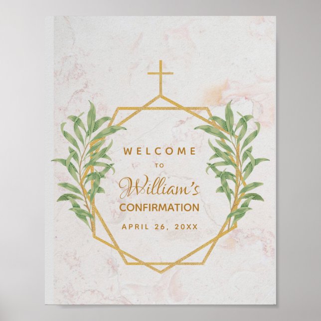 Confirmation Greenery Botanical Gold Geometric Poster (Front)