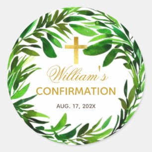 Confirmation Greenery Wreath Botanical Watercolor Classic Round Sticker