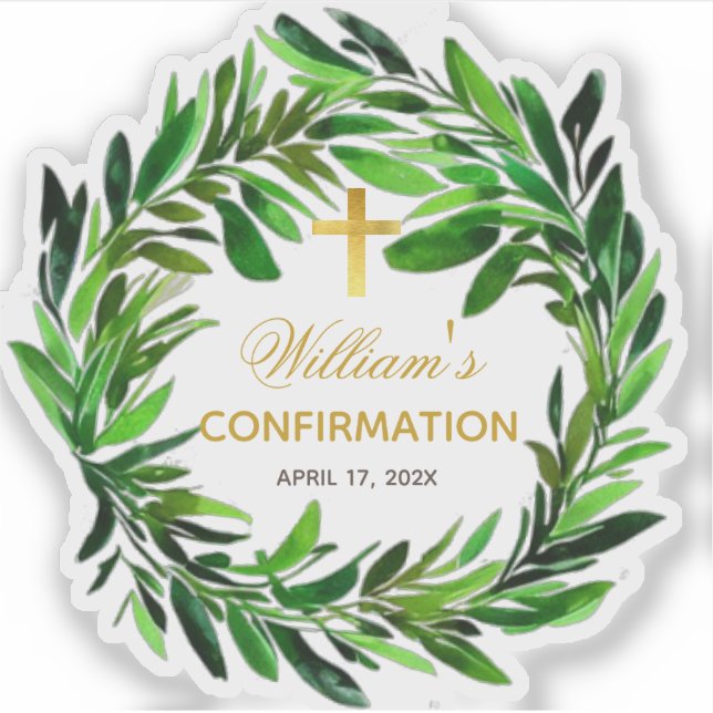 Confirmation Greenery Wreath Faux Gold Foil Cross (Front)