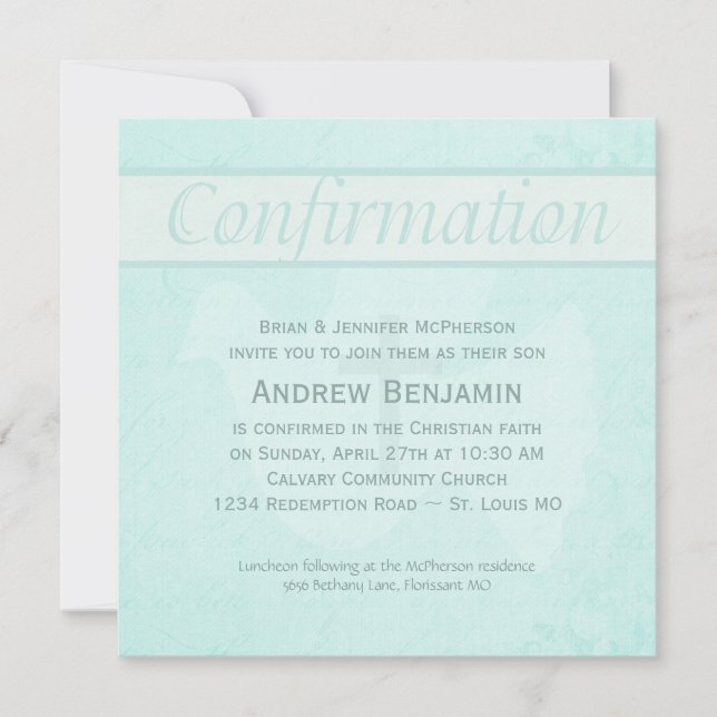 Confirmation Holy Spirit Dove with Cross Aqua Invitation (Front)