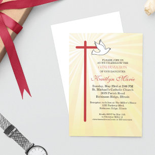 Confirmation Invitation Daughter Cross Dove Rays