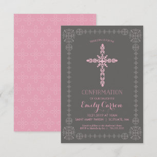 Confirmation Invitation, Girls Invite with Cross