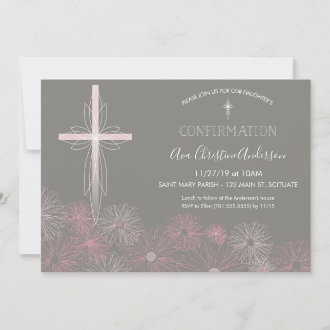 Confirmation Invitation - Invite w/ Cross, Flowers (Front)