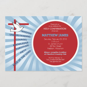 Confirmation Invitation Red Blue Rays
